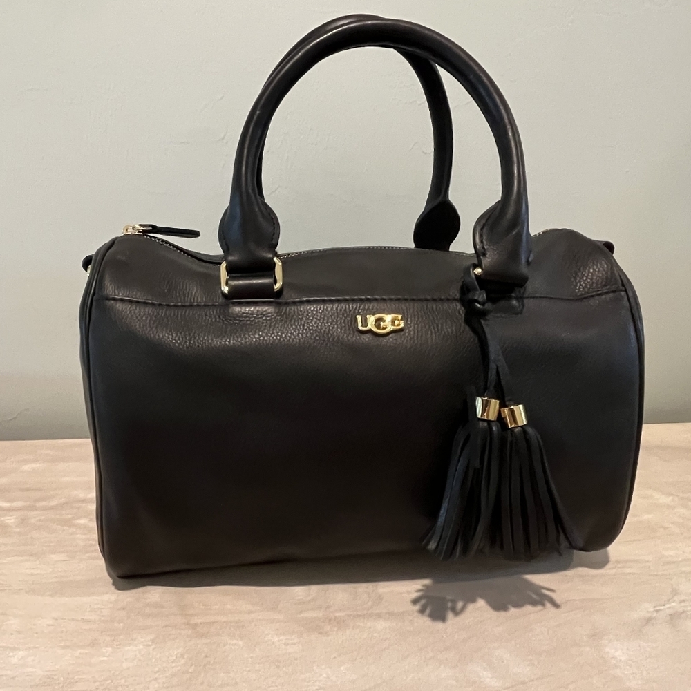 Beautiful UGG Pebbled Black Leather Satchel With Goldtone Hardware  NWOT